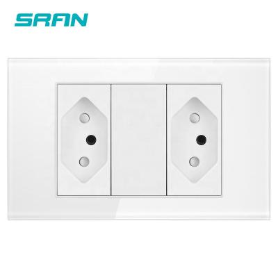 China 118*72 SRAN 118 Socket Tempered Glass Wall Brazilian Type 2gangs 3 Pins 20A Wall Power Socket for sale