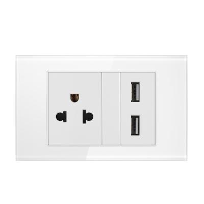 China Thailand Residential / General Purpose Electric Glass Panel Sran Socket With 2 USB Outlet for sale