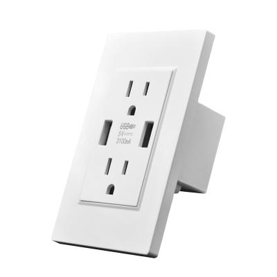 China Dual USB Ports SRAN Hot Selling USB Socket 5V 2.1A/3.1A Dual Charging 15A US Plug for sale