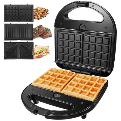 China Outdoor Mini Waffle Maker Detachable Breakfast Sandwich Maker Toaster 3 in 1 Non Stick Sandwich Maker with Cool Touch Handle for sale