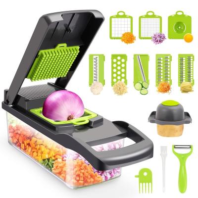 China Viable Multifunctional 13 in 1 Vegetable Chopper Vegetable Grater Veggie Chopper Onion Slicer Cutter with Strainer Basket for sale