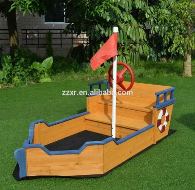 China Outdoor Backyard XRSB-001 Boat shape kids wooden sandbox,2kids and 1 sandbox for sale