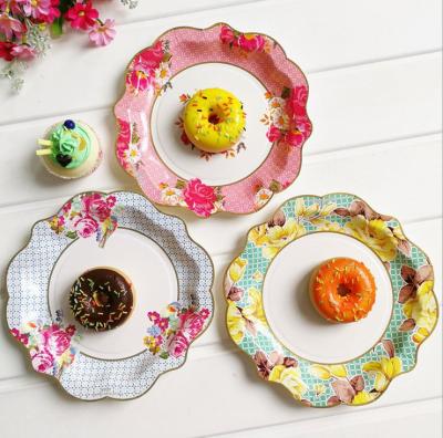 China Disposable Party Dessert Disposable Cake Dish Disposable Vintage Custom Flower No. 1 for sale