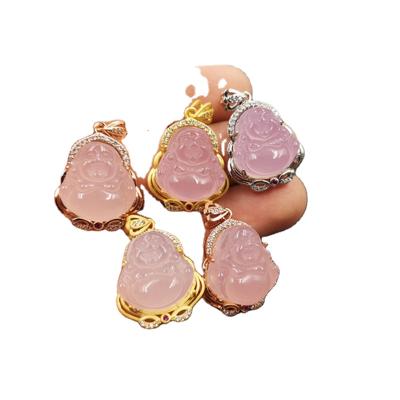 China Maitreya Buddha Light Pink Agate 925 Pendant Women's Sterling Silver Crystal Edge Small Jade Buddha for sale