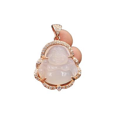 China Green CLASSIC Jade Laughing Buddha Pendant Natural 925 Sterling Silver Crystal Edge Agate Jade Maitreya Buddha Pendant White from CLASSIC for sale