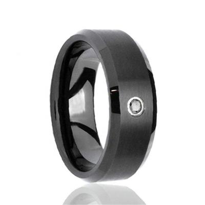 China Newly CLASSIC Wedding Ring Mens Tungsten Gold Jewelry Round Cut Zirconia CZ Setting Black Satin Tungsten Rings for sale