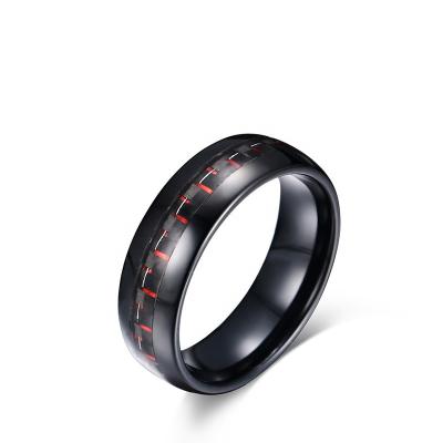 China Wholesale Red Fiber Punk 8mm Mens Inlay High Polished Carbon Tungsten Black Rings For Men Customized for sale