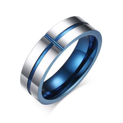 China Punk 6mm Cross Blue Line Thin Men's Tungsten Rings Wedding Brand Tungsten Carbide Flute Rings For Men for sale