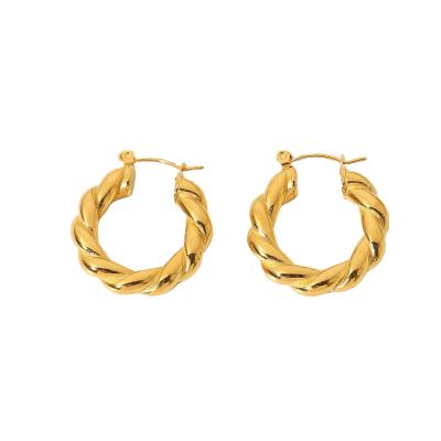 China Hiphop Women's Medium Twisted Circle Earrings 18K Gold Plated Stainless Steel Earrings for sale