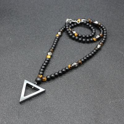 China TRENDY Men's Punk Necklace 6MM Matte Beads With Triangle Pendant Hematite Necklace Jewelry for sale