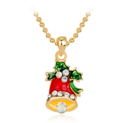 China 2021 Hot Gift Christmas Bell Red Green Enamel Christmas Bell Small Pendant Charm With Zircon for sale