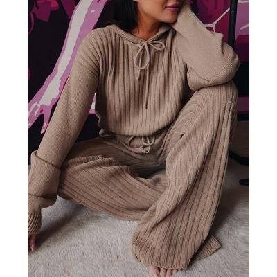 China Winter Girl Hooded Long Pant Women Sweater Amazon Fashion Solid Color QUICK DRY Hot Selling Two Piece Set for sale