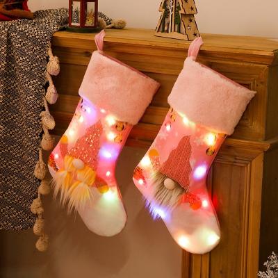 China Wholesale Christmas Pink Felt Blow Christmas Store Mini Small Lovely Funny 3d Christmas Socks With Light for sale