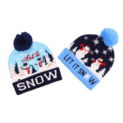 China Balanced Cotton Children Snowman Christmas With Ball Knit With LED Lights Colorful Decorative Hats Product Yiwu Funny Christmas Hat for sale