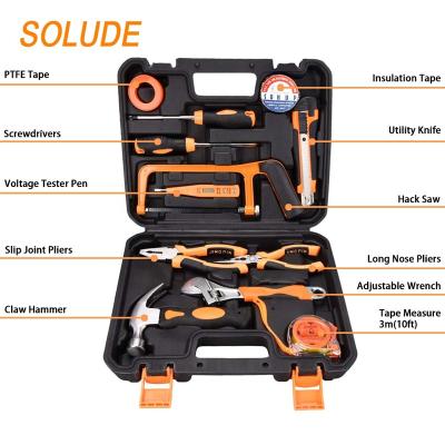 China Durable+Portable+Comfortable Handle+Small Package SOLUDE Home Repair Tool Kits, 12 Pieces Saw Pliers Set General Household DIY Tools Tool Kit with Storage Plastic Case toolbox for sale