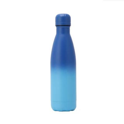 China Viable Gradient 500ml Powder Coating Blue Water Bottle Wholesale Insulated Stainless Steel Vacuum Sealed Water Bottle for sale