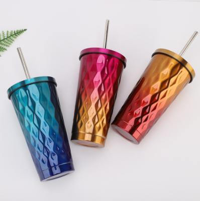 China Viable Factory Wholesale Stainless Steel Tumbler With Straw Hot And Cold Drinking Mug 16 Ounce for sale