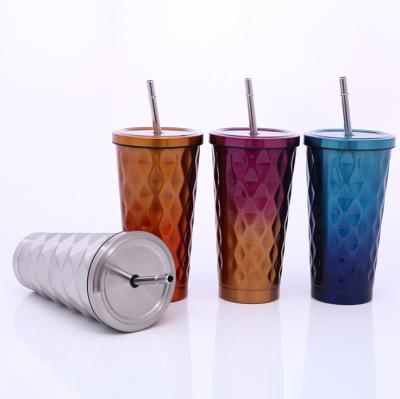 China New Design 550ml Disposable Reusable Straw Coffee Mug Tumbler With Lid And Straw Tumbler Car Thermal Mug With Custom Logo for sale