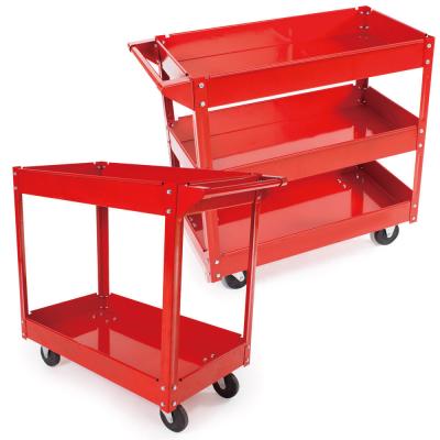 China Factory 2 Red 3 Tier Shelf Layer Drawer Steel Metal Workshop Garage Mechanic Tools Trolley Service Trolley for sale