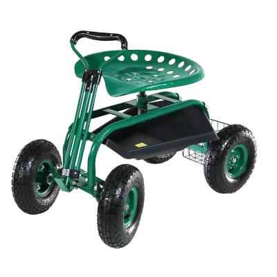 China Tools Garden Work Seat Trolley Rolling Scooter With On Four Wheels Tool Tray Telescoping Tractor Handle for sale