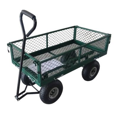 China Heavy Duty Steel Mesh Yard Garden Jumbo Crate Tool Cart Garden Trolley Utility Cart with 4 Four Wheels for sale