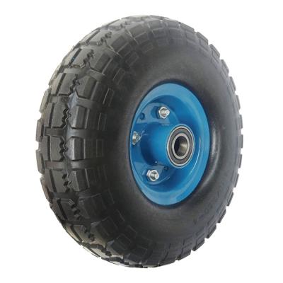 China 10 Inch Hand Truck Trolley Wheels PU1001 Polyurethane Wheel 4.10/3.50-4 Rigid Tire Tire Heavy Duty PU Foam Polyurethane Flat Freewheels for sale