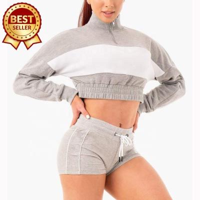 China Antibacterial Women's Cropped Track Hoodies Long Sleeve Sweatshirt Custom Fitness Plus Size Gym Wear for sale