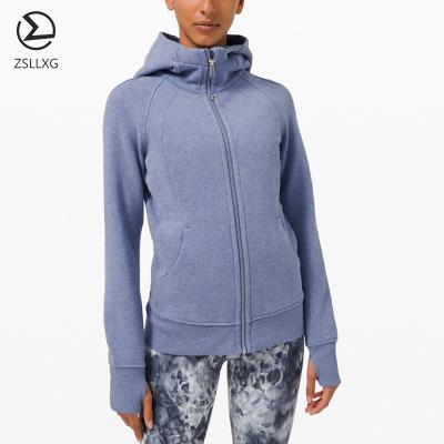 China Logo Women Yoga Hoodie Jacket Cotton Zipper Thumbhole Breathable Customized Slim Long Sleeve Workout Coats for sale