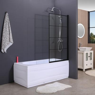 China Zinc Alloy Top Swivel & Bottoms Black Swivel Profile Square Shower Screen Tempered Glass Printing Designs Bath Screen for sale