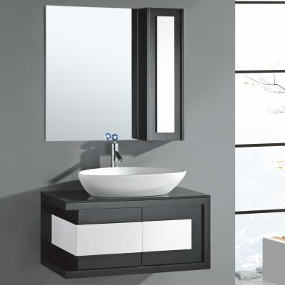 China Modern Floor Standing Black Bathroom Cabinet With Marble Top Ceramic Basin With Mirror for sale