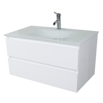 China Modern Durable White Wall Mounted Rebate Large Soft Closing Slider Glass Basin Bathroom Vanity for sale