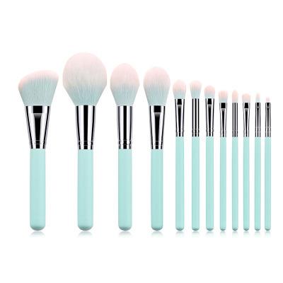 China Factory Directly 12pcs Cute Flat Color Base Concealer Blue Cute Blue Eyeshadow Sweeps Makeup Brush Set Portable Cosmetic Tools for sale