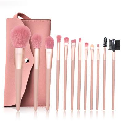 China New Arrival 12pcs Wholesale Private Label Flat Brush Pink Flat Brush New Arrival 12pcs Beauty Makeup Set Brush Mascara Brush Base Cosmetic Brush for sale