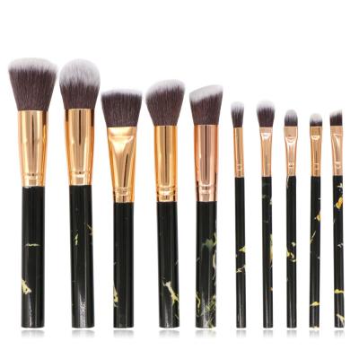 China Wholesale Marble 10Pcs Beauty Handle Private Label Makeup Plastic Black Flat Brush Set Brush for sale