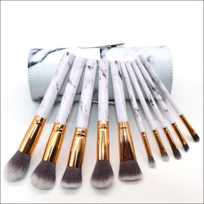 China 10Pcs Flat Brush Marble Makeup Brush Kit Foundation Powder Blush Wick Eyeshadow Concealer Pencil Facial Brush for sale