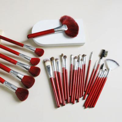 China Angular Blush New Year 26pcs Red Color Wooden Handle Personal Private Makeup Brush Set for sale