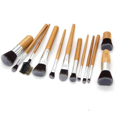 China Bamboo Flat Brush 12pcs Beauty Face Blush Brush Eyebrow Brush Good Makeup Set Brush for sale