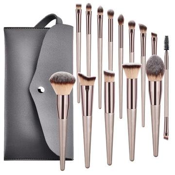 China 14pcs Brush Handle Foundation Brush Flat Bronze Wood Eyelash Makeup Brush Set for sale