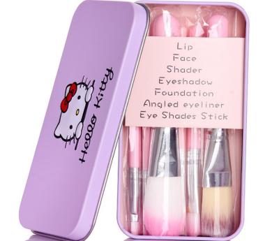 China Angular Blush Wholesale Hello Kitty Facial Pink 7pcs Cute Beauty Makeup Brush Cosmetic Luggage Set for sale