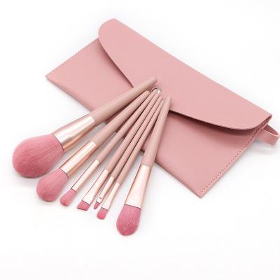 China Pink Flat Brush Professional 7 Pcs Wholesale Beauty Cosmetic Makeup Set Brush With Bag Packing for sale