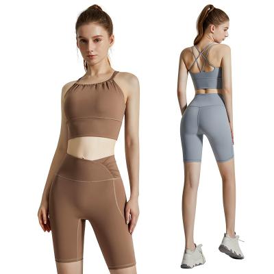 China Factory Direct Slim Fashion Ruffled Summer Yoga Suit Sports Legging QUICK DRY Shorts Sets Fitness Women Sportswear for sale