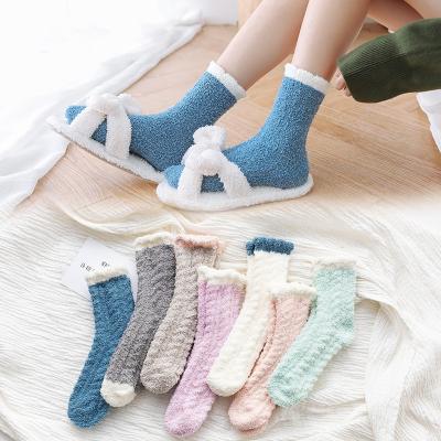 China Fashion Coral Fleece Socks Women Autumn and Winter Thick Twist Fleece Half Bangs Plush Sleep Socks for sale