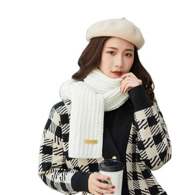 China Fashion Women Knitted Scarf Autumn And Winter Thick Scarf Korean Simple Color Woolen Scarf for sale