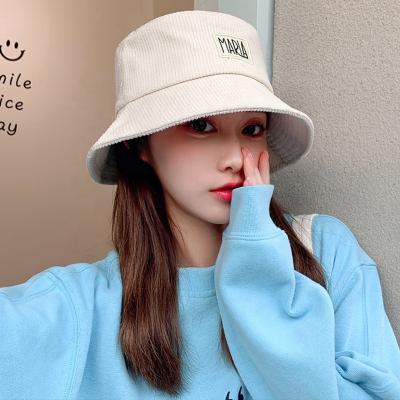 China Fashion New Japanese Corduroy Fisherman's Hat Sunscreen Embroidery Female Hats Letter Male Retro Basin Hat for sale