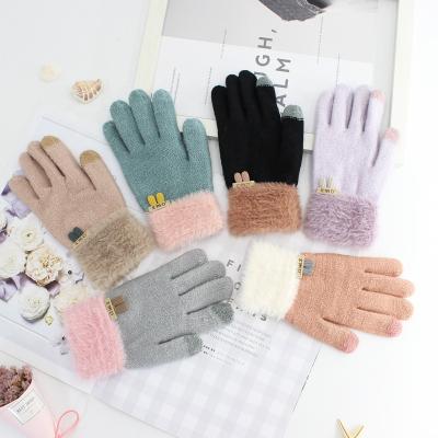 China Fashion Ladies Cute Rabbit Ears Warm Woolen Gloves Full-Finger Touch Screen Student Writing Gloves for sale