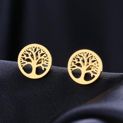 China Trendy Vintage Fortune Tree Stud Earrings Classic Simple Stainless Steel Earrings For Wedding Party 2021 Women Jewelry for sale