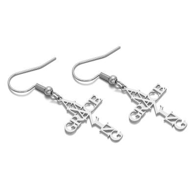 China CLASSIC AMAZING GRACE Hypoallergenic Inspired Cross Earrings 316L Stainless Steel Customized Christian drop earrings jewelry making for sale