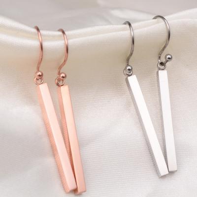 China Fashion Stainless Steel 3D Bar Drop Earrings Rectangle Geometric Long Cubic Bar Dangle Earrings For Women Girls Jewelry for sale