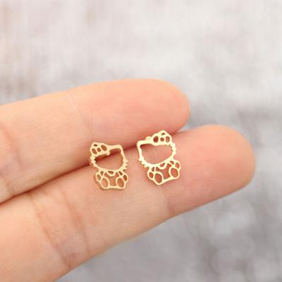 China Cute Cute Stainless Steel Cats Earrings Hollowed Out Tiny Kitty Cat Earrings Pendant Kids Girls Birthday 4 Colors for sale