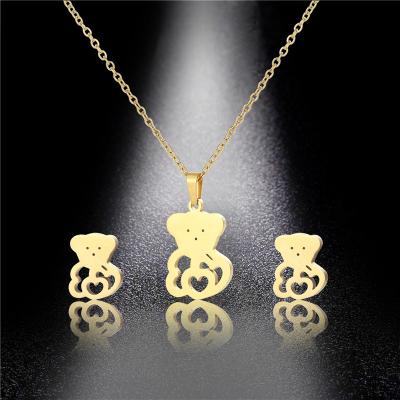 China Cute Tasty Tasty Cartoon Bear Earrings Necklace Set Jewelry Stainless Steel Fashion Women Jewelry Set for sale